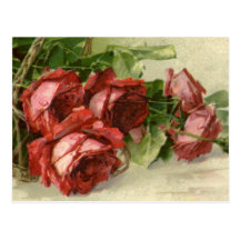 Vintage viktorianische Rote Rosen des Valentines T Postkarte