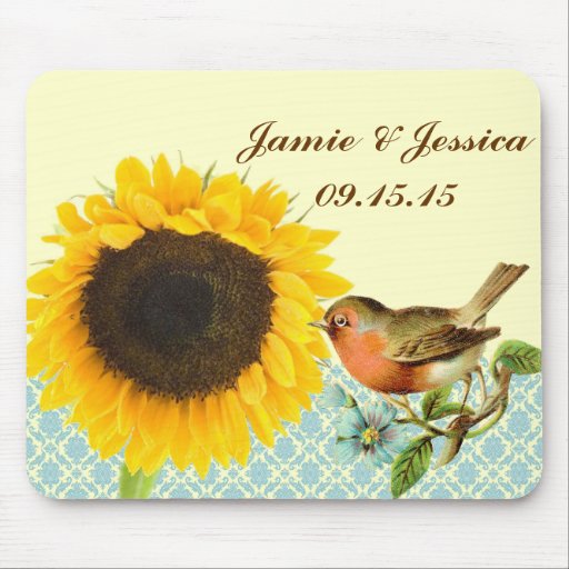 Vintage Vogel-Sonnenblume MousePad