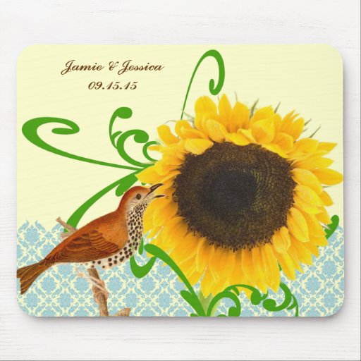 Vintage Vogel-Sonnenblume MousePad