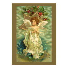 Vintage Weihnachtsengels-Goldstern-Stechpalmen-Bee Personalisierte Ankündigungskarten