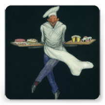 Vintager Bäcker mit Gebäck und anderen Nachtischen Ankündigungskarten