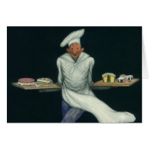 Vintager Bäcker mit Gebäck und anderen Nachtischen Grußkarten