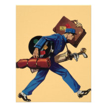 Vintager Bellhop in der Uniform und in tragendem G Individuelle Einladungskarte