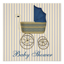 Vintager blauer Wagenpram-Vintage Baby-Jungen-Dusc Einladungskarte