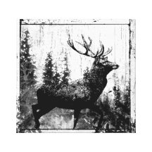 Vintager Blick Hirsch in Schwarzweiss, Rotwild-Tie Gespannter Galeriedruck