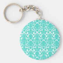 Vintager Blumentürkis-Damast Keychain Schlüsselanhänger