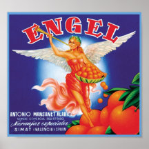 Vintager Engel Frucht-Kisten-Aufkleber Posterdruck