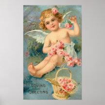 Vintager Engels-Blumengruß Poster