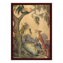 Vintager Fox, der Hahn und die Hundeäsops Fabel Personalisierte Einladungskarte