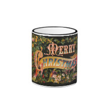 Vintager frohe Weihnacht-Blumen-Entwurf Tasse