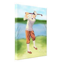 Vintager Golfspieler durch Riverbank Leinwanddrucke