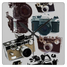 Vintager Grunge-Retro Kamera-Muster Wanduhr