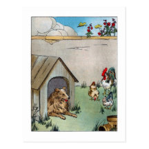 Vintager Hund und Hühner Postkarte