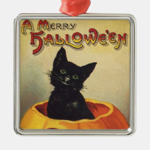 Vintager lächelnder niedlicher schwarze Katzen-Kür Ornamente