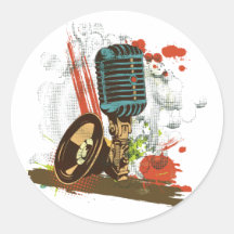 Vintager Mikrofonvektor des Grunge Runder Aufkleber