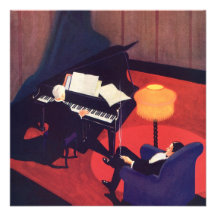 Vintager Musik-Kunst-Deko-Pianist-Klavier-Spieler- Ankündigungskarten