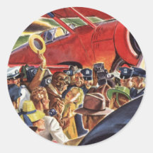 Vintager Pilot, Frau und Flugzeug mit Paparazzi Aufkleber