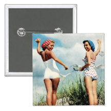 Vintager Retro Frauen-60er, der Strand-Mädchen sur Anstecknadelbuttons