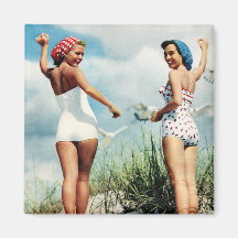 Vintager Retro Frauen-60er, der Strand-Mädchen sur Magnets
