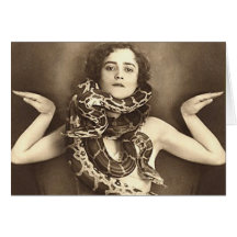 Vintager Retro Frauensideshow-Schlangen-Charmeur Grußkarte