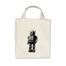 Vintager Schwarzweiss-Roboter Einkaufstaschen