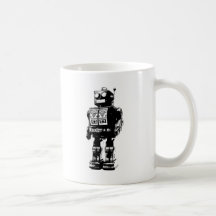Vintager Schwarzweiss-Roboter Kaffee Tassen