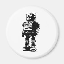 Vintager Schwarzweiss-Roboter Kühlschrankmagnet