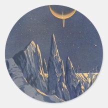 Vintager Science Fiction-Schnee-Planet, sichelförm Runder Sticker
