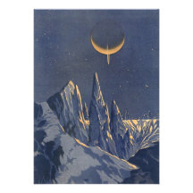 Vintager Science Fiction-Schnee-Planet, sichelförm Ankündigungen