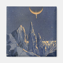 Vintager Science Fiction-Schnee-Planet, sichelförm Kühlschrankmagnet