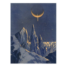 Vintager Science Fiction-Schnee-Planet, sichelförm Postkarten