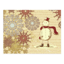 Vintager Snowman und Schneeflocken Postkarte