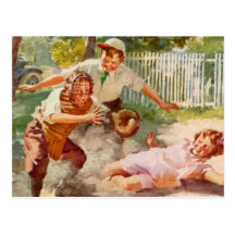 Vintager Sport, Kinder, die Baseball spielen Postkarte