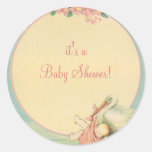 Vintager Storch mit Baby-Mädchen in der rosa Decke Sticker