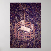 Vintager Unicorn im Gefangenschafts-Tapisserie-Dru Poster