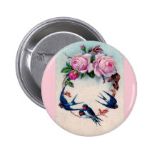 Vintager Valentine mit Vögeln und Rosen Buttons