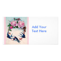 Vintager Valentine mit Vögeln und Rosen Fotokarten