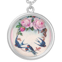 Vintager Valentine mit Vögeln und Rosen Selbst Gestaltete Halskette