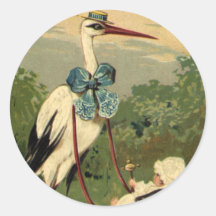 Vintager viktorianischer Storch und Kinderwagen Runder Aufkleber