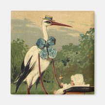 Vintager viktorianischer Storch und Kinderwagen Kühlschrankmagnete