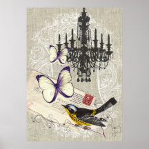 Vintager Vogelleuchter Chic Paris Posterdrucke