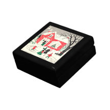 Vintager Weihnachtslandschafts-Gruß-Geschenk-Kaste Erinnerungskisten