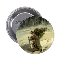 Vintager Weihnachtsmann, der einen Weihnachtsbaum  Button