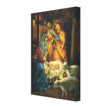 Vintager WeihnachtsNativity, Baby Jesus in der Kri Leinwanddrucke