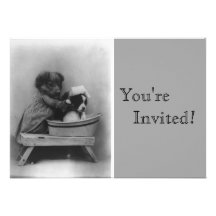 Vintager Welpen-Bad-Geburtstag Personalisierte Einladungskarte