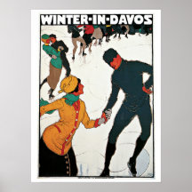 Vintager Winter in der Davos-Reiseanzeige Posterdrucke