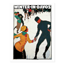Vintager Winter in der Davos-Reiseanzeige Postkarten