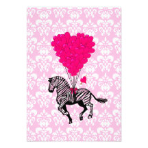 Vintager Zebra u. rosa Herzballone Individuelle Einladungskarte