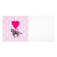 Vintager Zebra u. rosa Herzballone Foto Karte