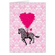 Vintager Zebra u. rosa Herzballone Grußkarte